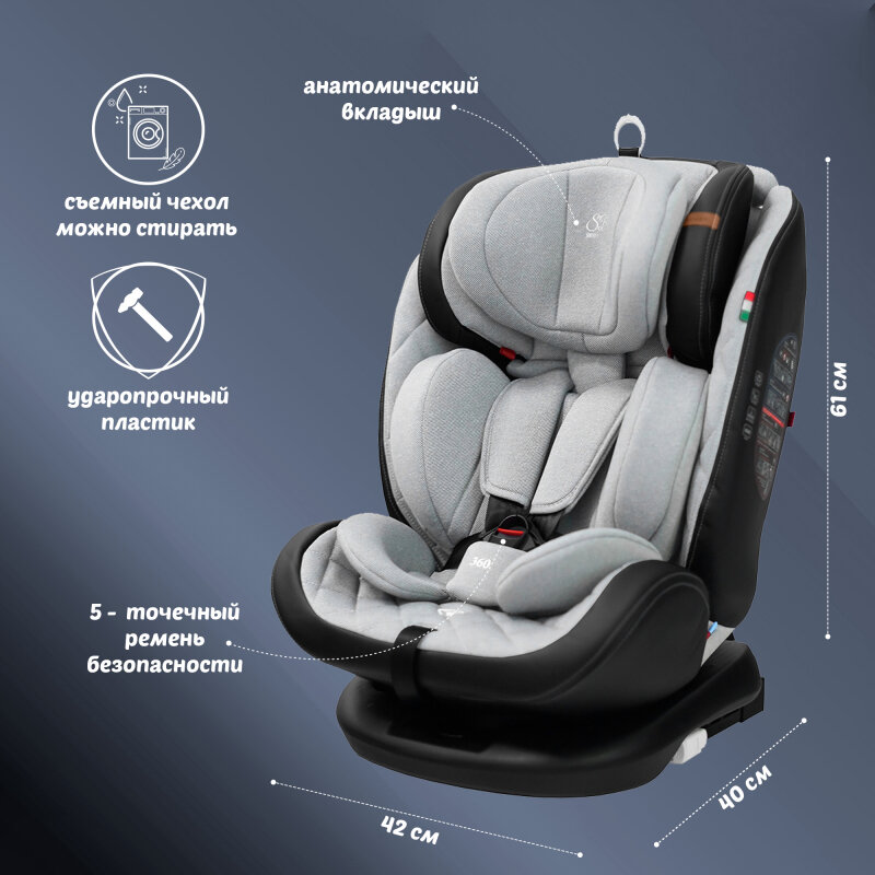 Автокресло поворотное группа 0123 (0-36) Sweet Baby Ranger 360 Isofix Gray