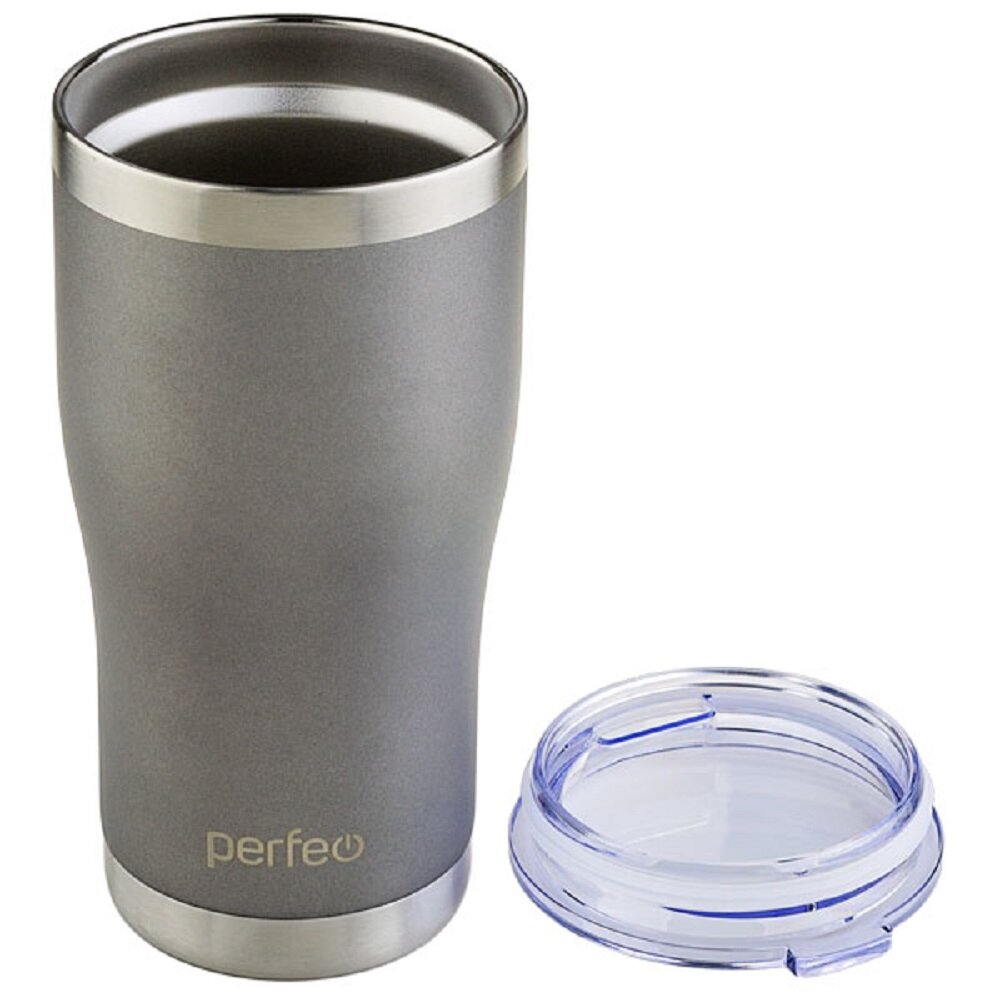 PERFEO, Термокружка для напитков, с прозрачной крышкой, 600 мл, серый - фотография № 2