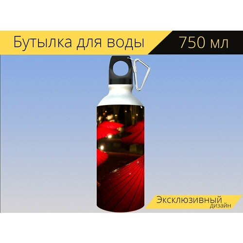 фото Бутылка фляга для воды "японский зонт, зонтик, японский стиль" 750 мл. с карабином и принтом lotsprints