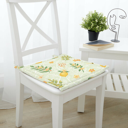 Подушка на стул квадратная Самойловский текстиль 40х40 см, дизайн Лимонный сад, ткань верха хлопок 100%, наполнитель поролон