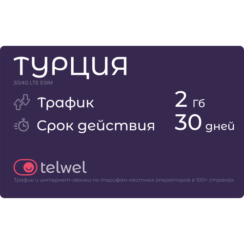 Туристический eSIM Турция 2 Гб/30 дней. Пакет Трафик и мессенджеры