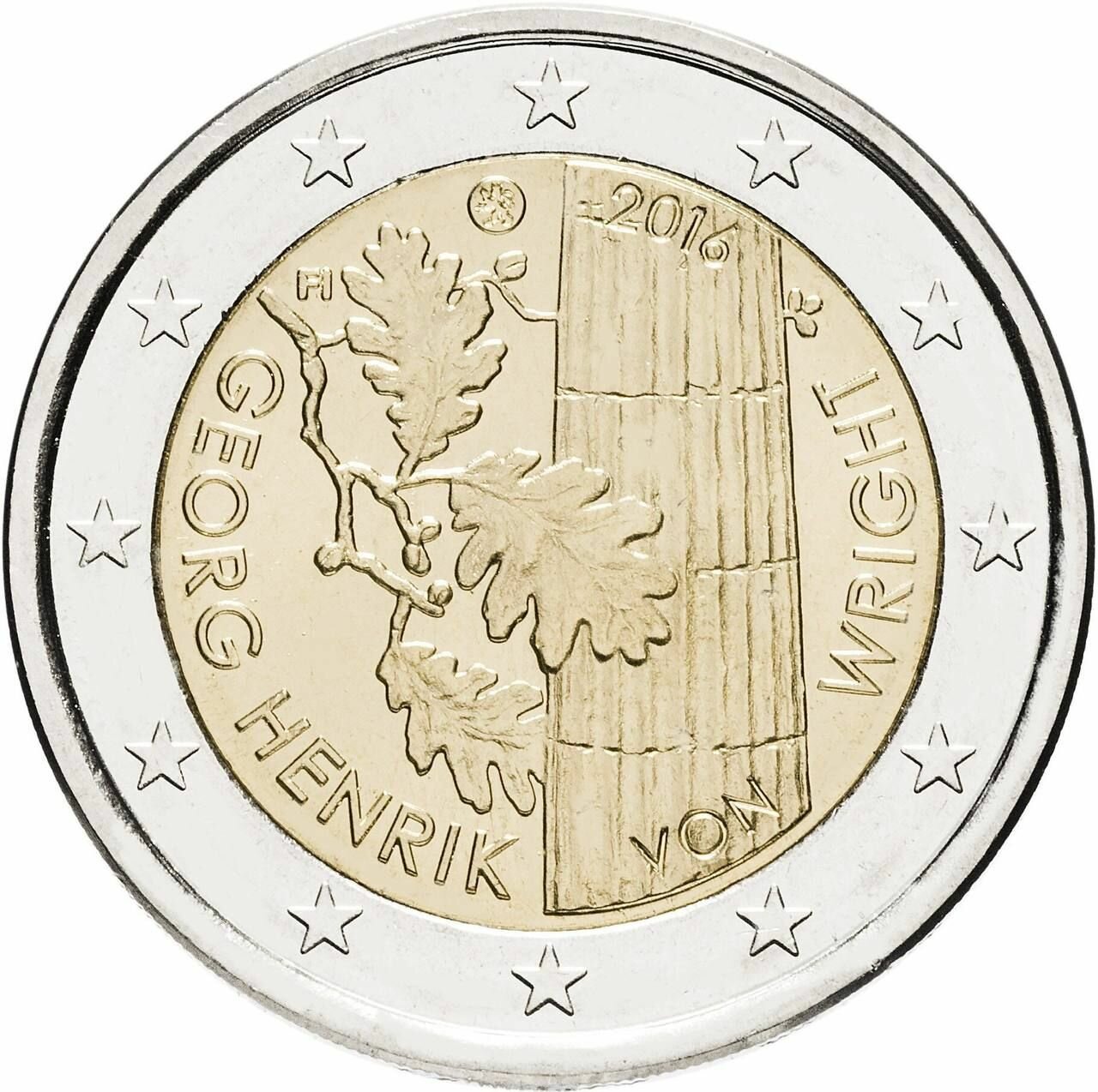 Монета 2 евро 100 лет со дня рождения Георга Хенрика фон Вригта. Финляндия 2016 UNC