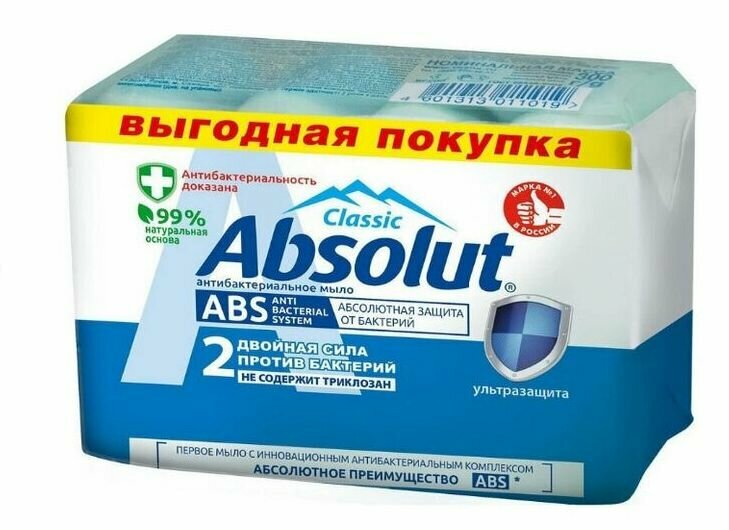 Absolut Туалетное мыло Абсолют ABS Ультра защита, 4 х 75 г