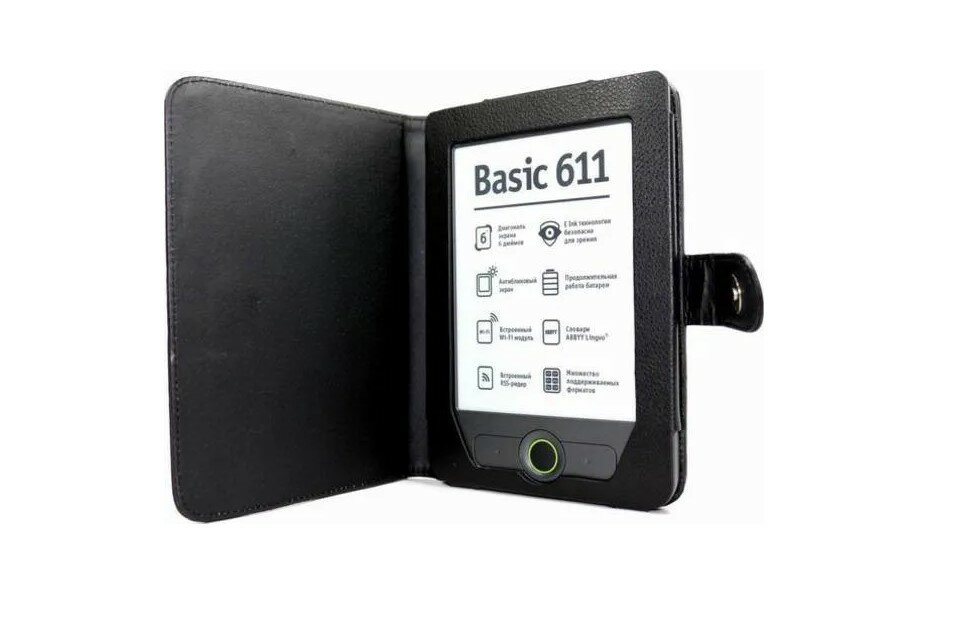 Чехол-обложка футляр MyPads для PocketBook 613/ 611 из качественной эко-кожи с визитницей и застежкой черный