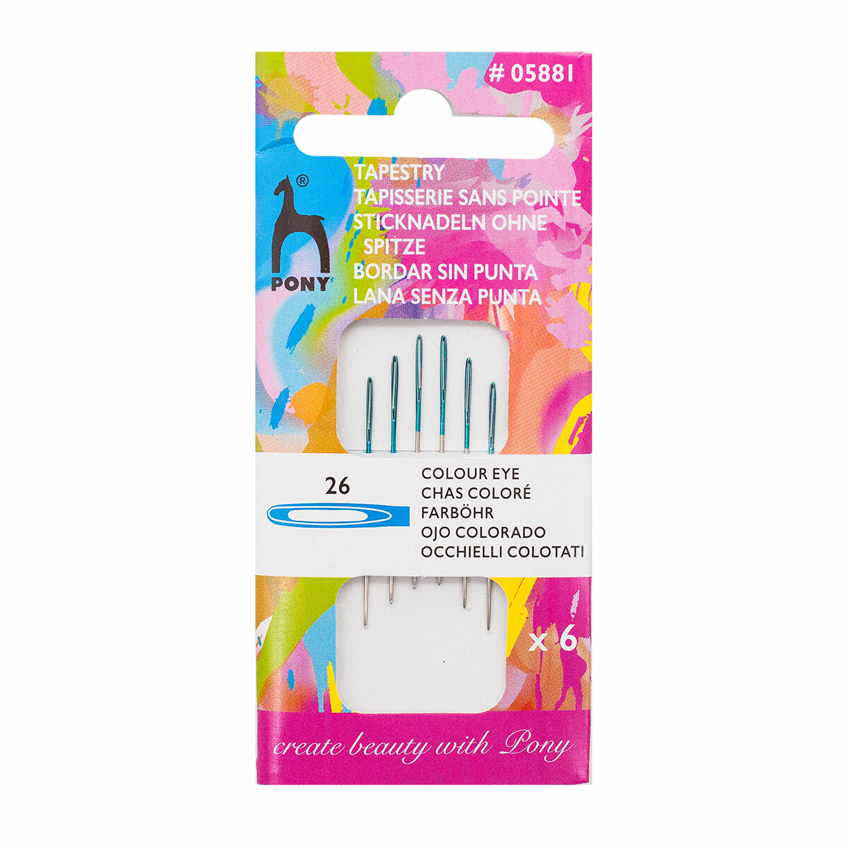 фото 05881 Иглы ручные гобеленовые Tapestry с цветным ушком № 26, 6 шт PONY