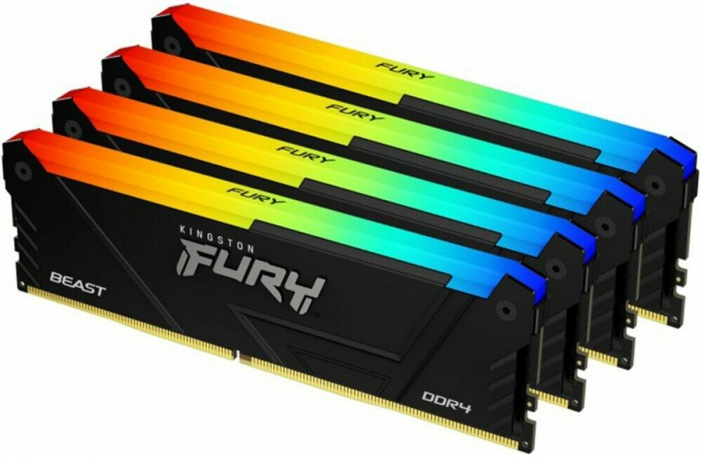 Оперативная память 64Gb DDR4 3200MHz Kingston Fury Beast RGB (4x16Gb KIT) (KF432C16BB12AK4/64)
