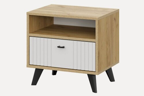 Изображение товара Тумба прикроватная Hoff Барселона, 50,1х47,8х38,1 см, ящик, ниша, ЛДСП/МДФ, цвет белый матовый, дуб золотой