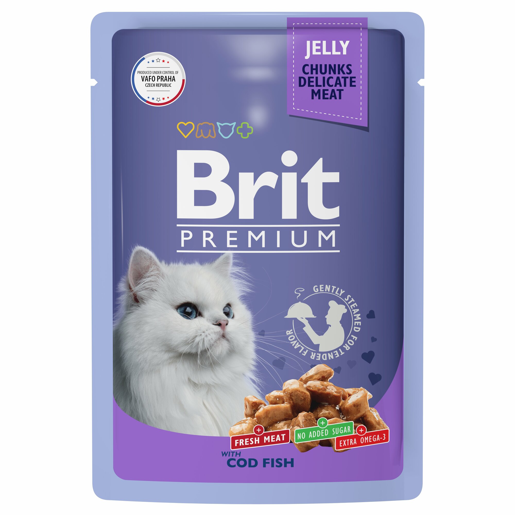 BRIT PREMIUM, влажный корм для кошек. Пауч для взрослых кошек, Треска в желе, 85г