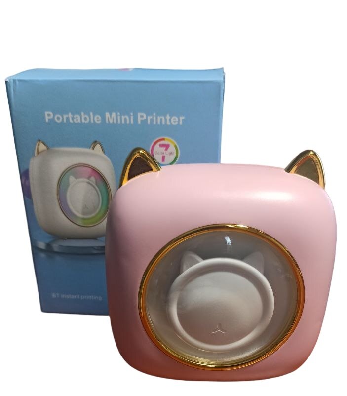 Портативный детский мини принтер (Mini Printer), электронная игрушка, карманный принтер для печати с подсветкой, цвет - розовый