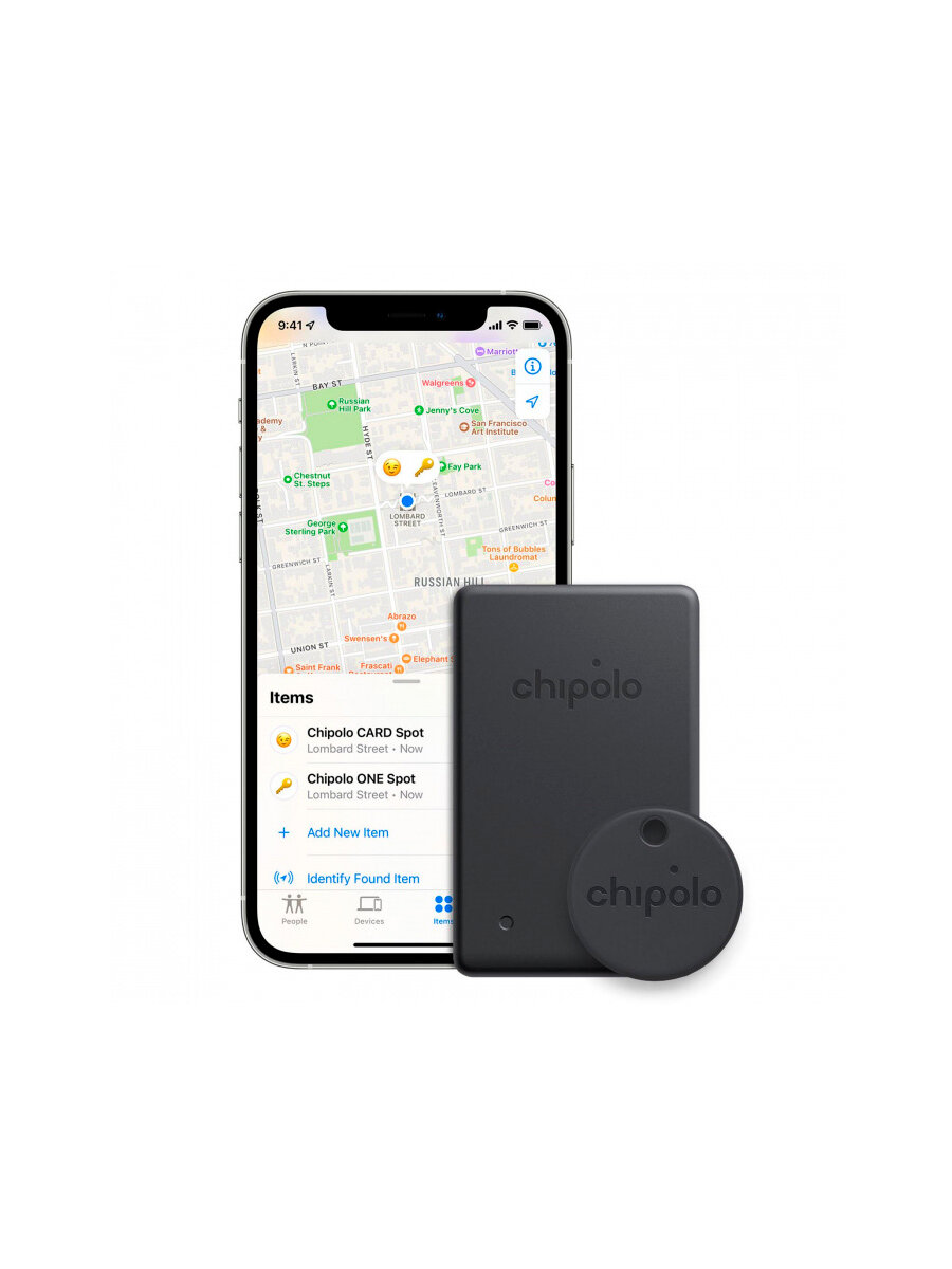 Комплект из умного брелка и карты Chipolo Spot BUNDLE для приложения Apple Локатор (Черный)
