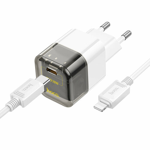 СЗУ, 2 PD 35W (C125A), HOCO, Type-C to Lightning, прозрачный с черным сзу 1usb c hoco n22 pd 25w кабель type c to lightning белый