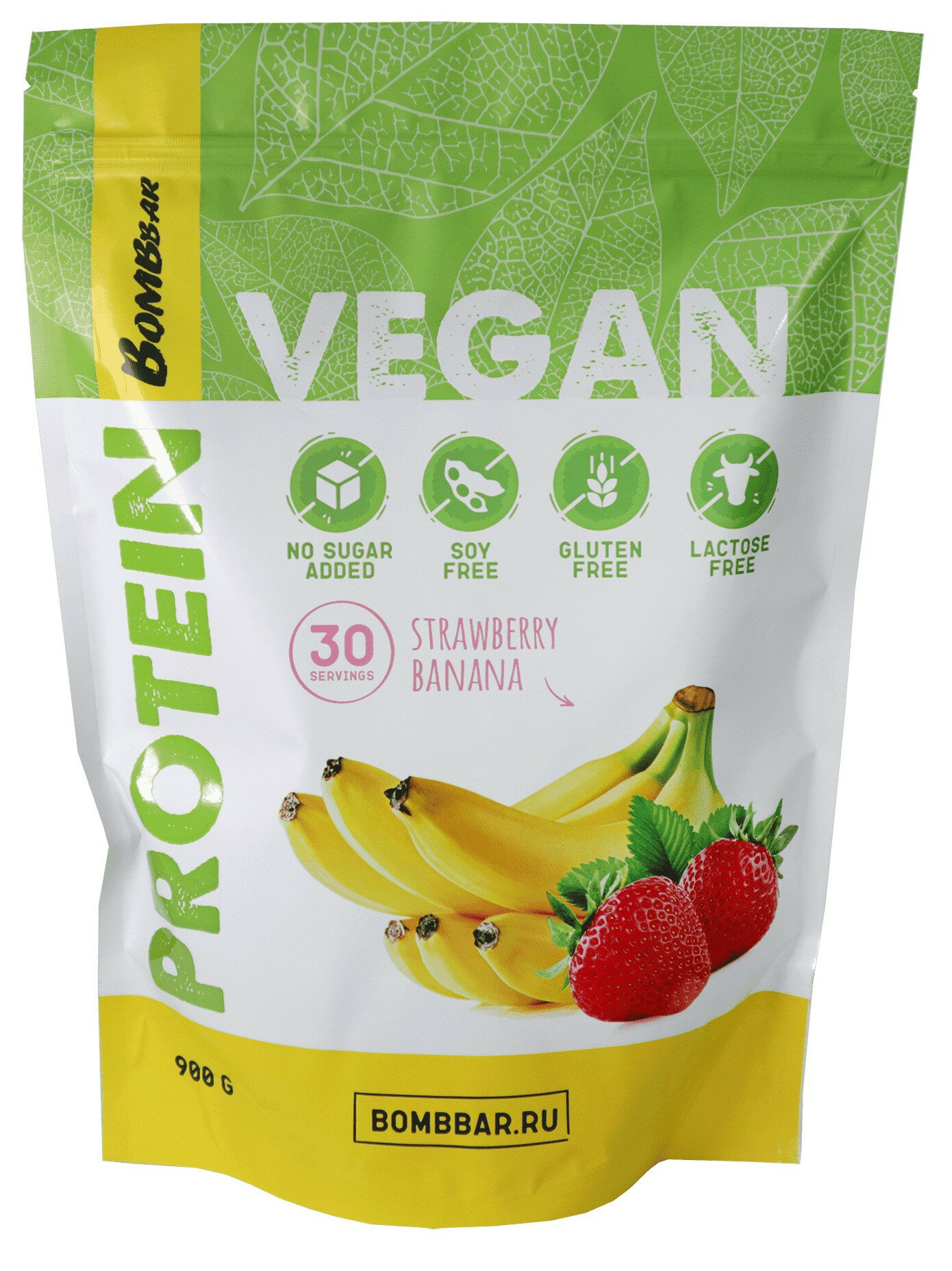 Растительный Протеин BombBar VEGAN Whey Protein, 900 г, вкус: клубника-банан