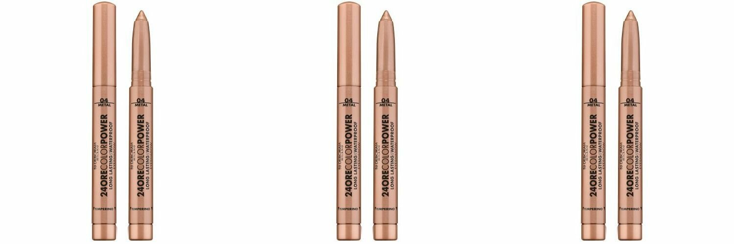 Deborah Milano Тени карандаш стойкие 24Ore Color Power Eyeshadow, тон 04 тепло-коричневый, 1.4 г, 3 шт