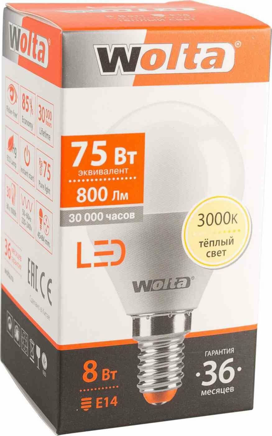 фото Лампа светодиодная Wolta шар E14 8 Вт 800 Лм свет дневной 16936305