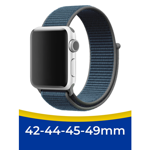 Нейлоновый ремешок для смарт часов Apple Watch 1-9, SE, Ultra 42, 44, 45, 49 мм / Тканевый браслет на Эпл Вотч 1-9, СЕ, Ультра / Черно-синий
