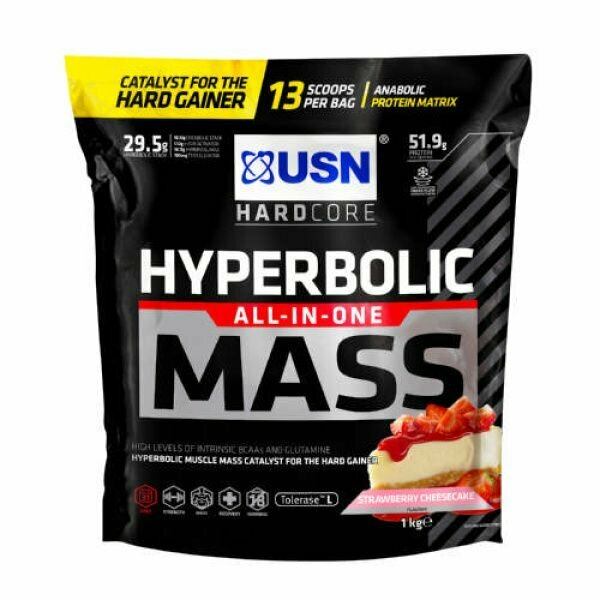 USN Hyperbolic Mass Strawberry гиперболик масс ОЛЛ-ИН-УАН со вкусом клубничного пирога, порошок,1 кг