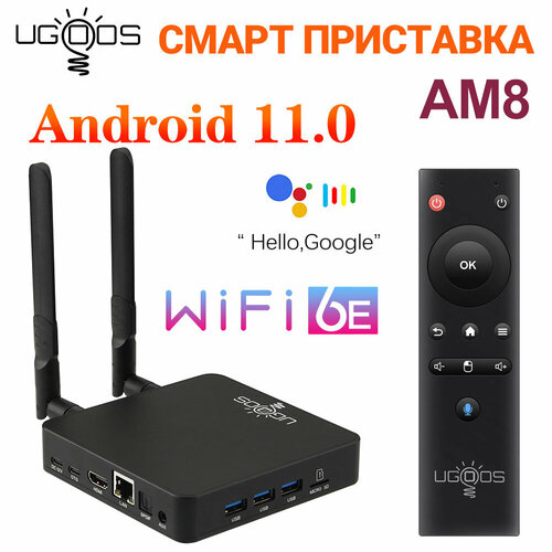 Смарт ТВ приставка Ugoos AM8 4/32 Гб Amlogic S905X4-J Android 11.0 пульт c гироскопом и голосовым управлением Медиаплеер