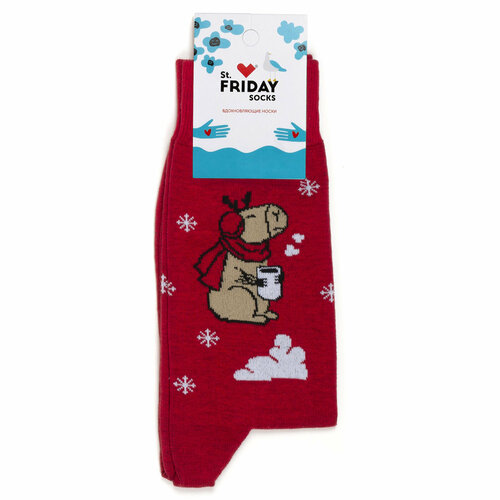 Носки St. Friday Носки с капибарами St.Friday Socks, размер 34-37, красный, коричневый, белый новогодние носки st friday socks со снеговиками 34 37