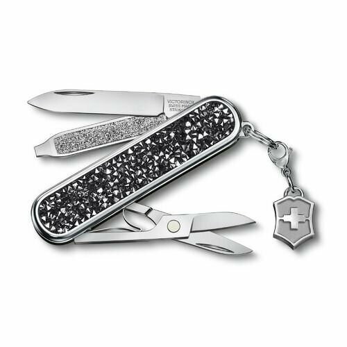 фото Складной нож victorinox classic brilliant crystal, функций: 5, 58мм, черный / серебристый, коробка подарочная [0.6221.35]