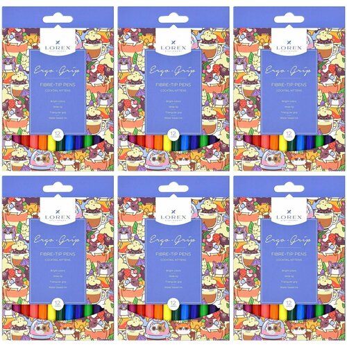 Lorex Фломастеры Ergo-grip Cocktail kittens классические, 12 цветов, 6 шт