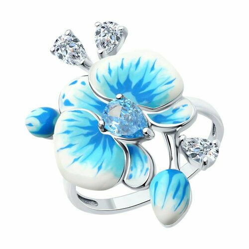 фото Кольцо diamant online, серебро, 925 проба, фианит, эмаль, размер 18