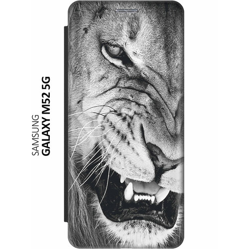 Чехол-книжка на Samsung Galaxy M52 5G / Самсунг М52 c принтом Скалящийся лев черный