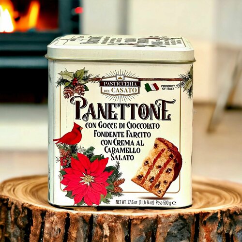 Кекс (кулич) VALENTINO Panettone с кусочками шоколада и карамельным кремом ж/банка 500г, Италия