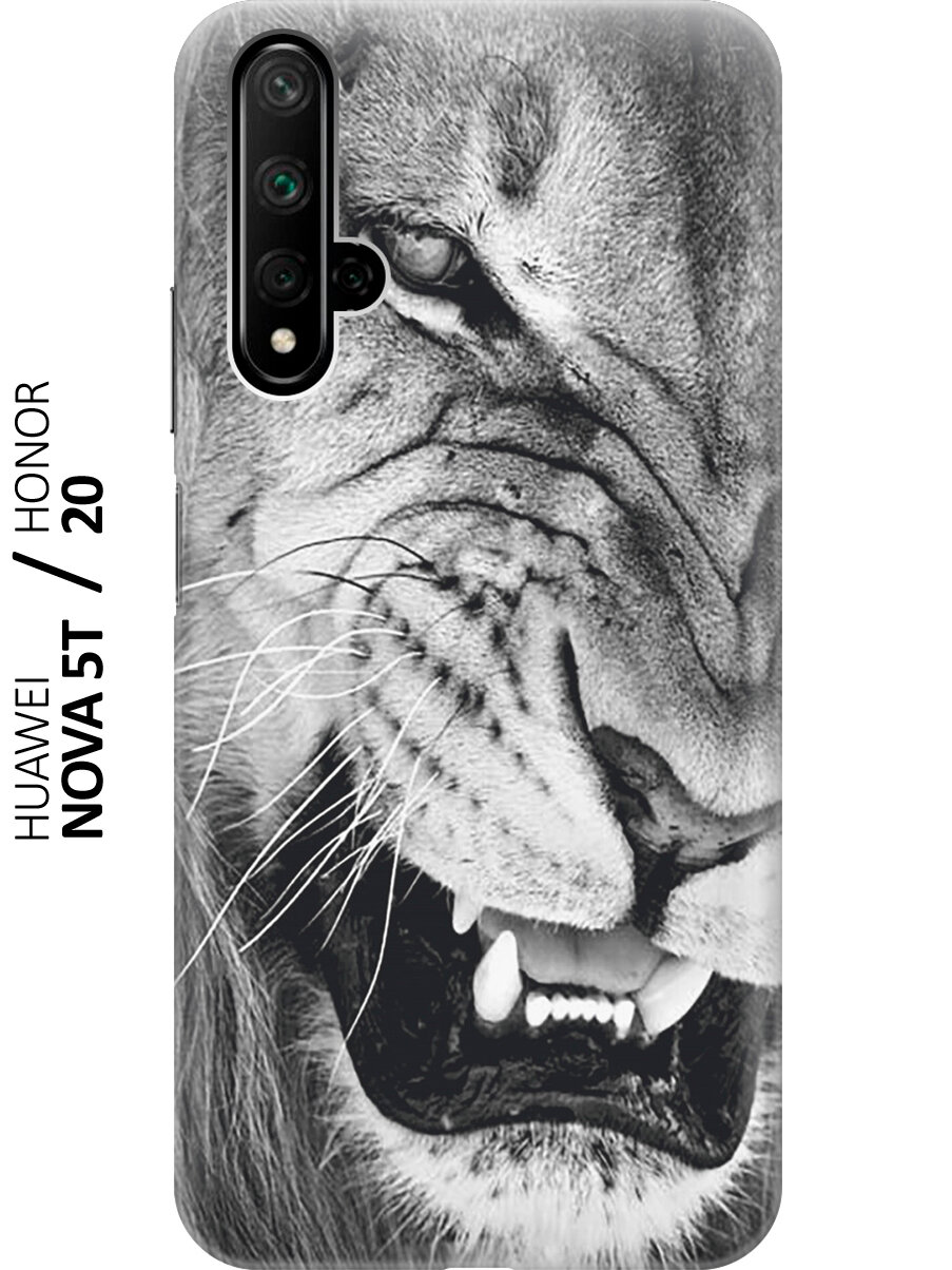 Силиконовый чехол на Honor 20 / Huawei Nova 5T / Хонор 20 / Хуавей Нова 5Т с принтом "Скалящийся лев"
