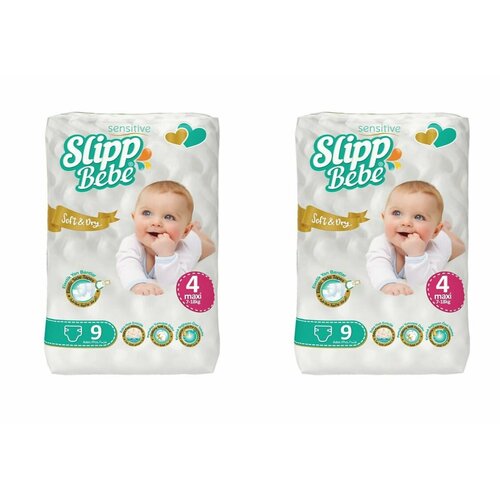 SLIPP BEBE Детские подгузники Soft&Dry Maxi, 7-18 кг, 9 шт в уп, 2 упаковки