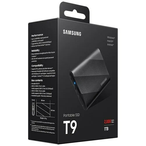 4 ТБ Внешний накопитель Samsung T9 SSD USB 32 Black (Черный) MU-PG4T0B/WW