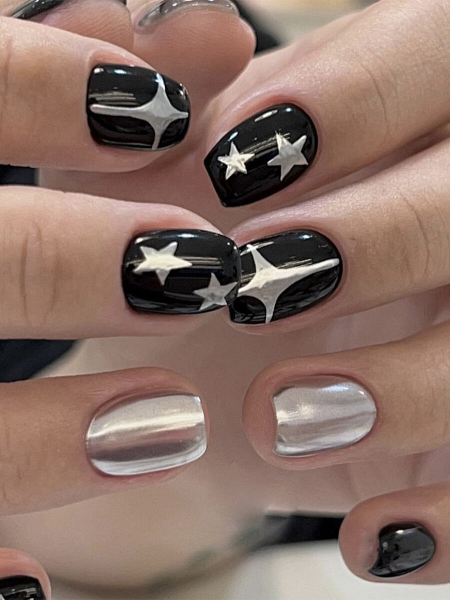 Накладные ногти с клеем со звездами корейские y2k