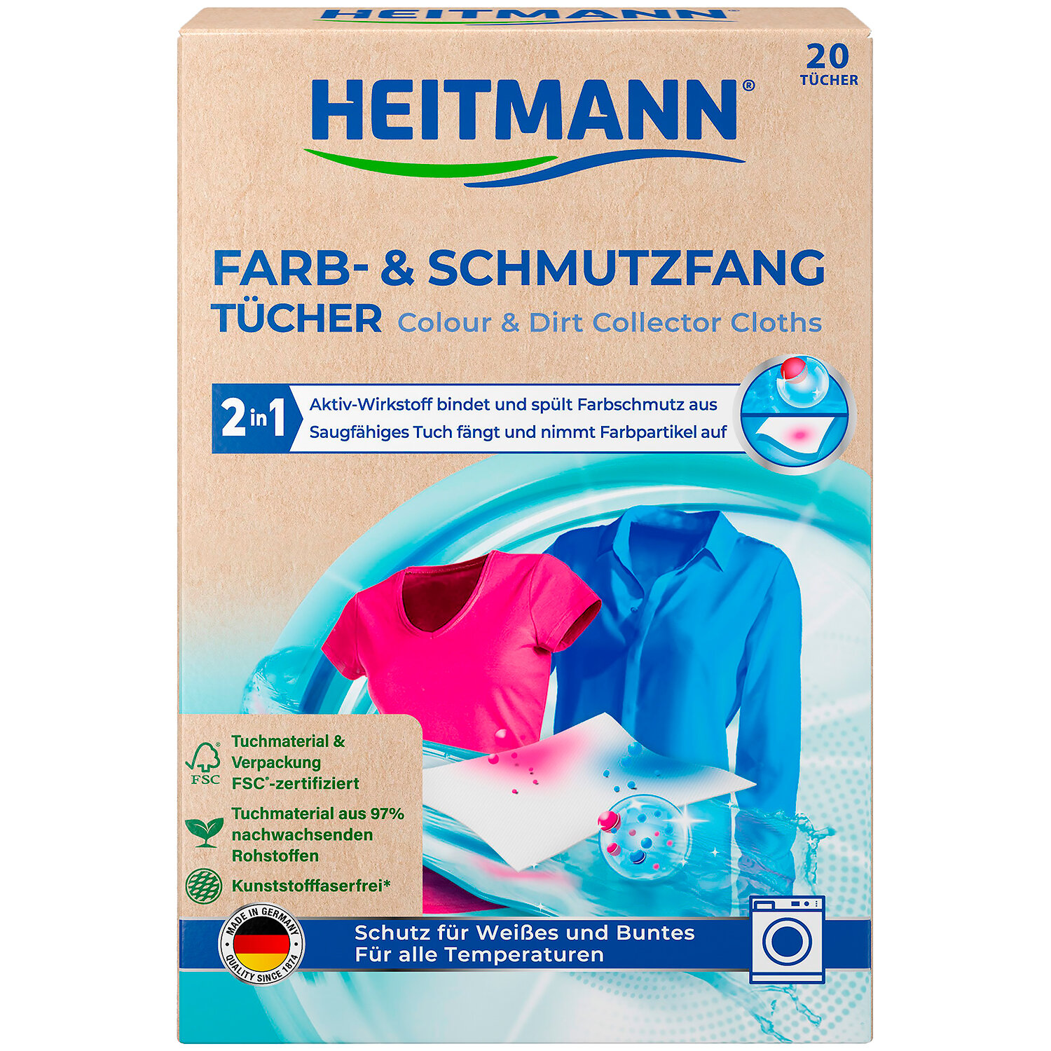 Heitmann Салфетки для предотвращения случайной окраски при машинной стирке, 20 шт.