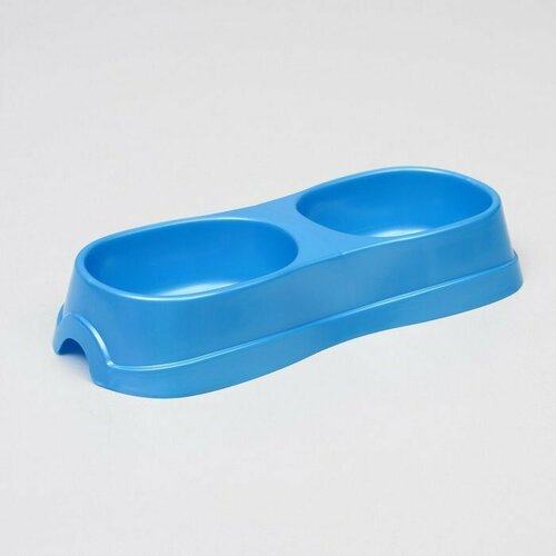 Миска двойная 2 х 0,3 л, 28 х 12,5 х 5 см, голубой перламутр (комплект из 16 шт)