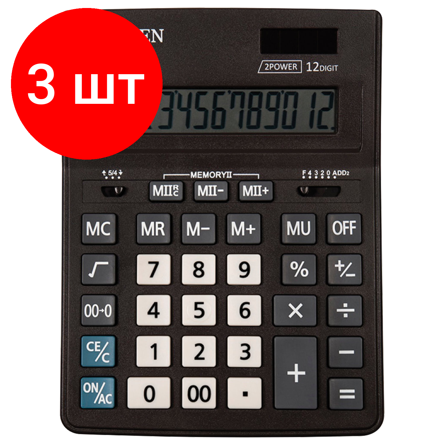 Комплект 5 шт Калькулятор настольный CITIZEN BUSINESS LINE CDB1201BK (205x155 мм) 12 разрядов двойное питание