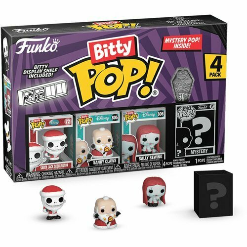 фигурка funko bitty pop disney tnbc s4 santa jack sandy claws sally mystery 1 of 4 4pk 73022 Набор фигурок Funko Bitty POP The Nightmare Before Christmas - Santa Jack, 4 шт