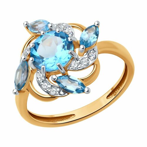 кольца эстет кольцо из золота с топазами и фианитами Кольцо Diamant, красное золото, 585 проба, размер 18.5