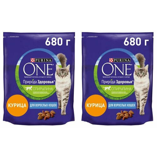 Purina ONE Сухой корм для взрослых кошек Природа Здоровья, с курицей, 680 г, 2 уп