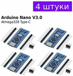 Arduino Nano V3.0 (R3) USB Type-C программируемый контролер на базе микроконтроллера ATmega 328P CH340, 4шт.