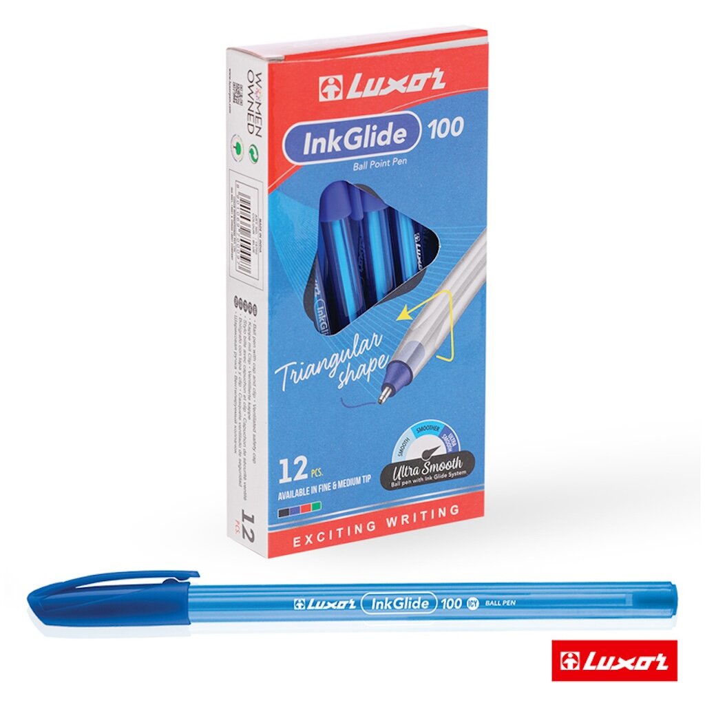 Ручки шариковые Luxor "InkGlide 100 Icy", 12шт, синие, 0,7мм