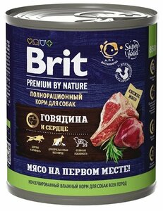 Влажный корм для собак Brit Premium by Nature Говядина и сердце 1 уп. х 1 шт. х 850 г