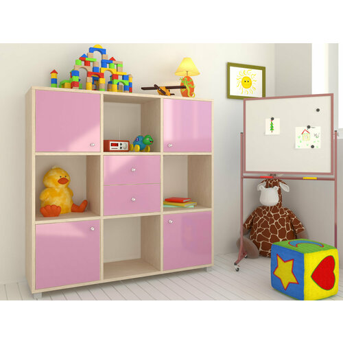 Детский стеллаж Джери Ярофф, дуб молочный / розовый