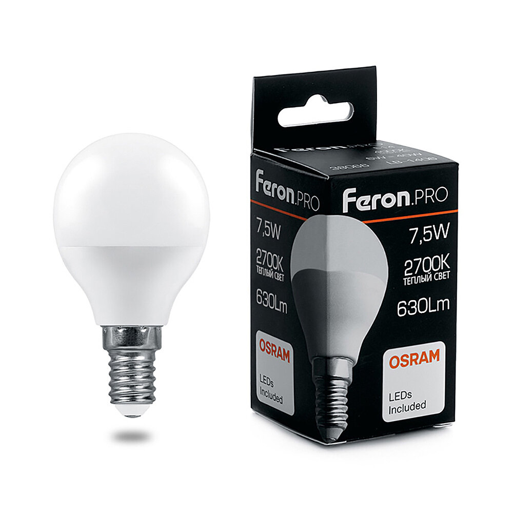 Лампа светодиодная Feron.PRO LB-1407 Шарик E14 7.5W 175-265V 2700K (38071). Комплект из 10 шт.