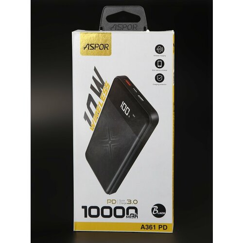 Портативный внешний аккумулятор Power Bank 10000 mAh, черный