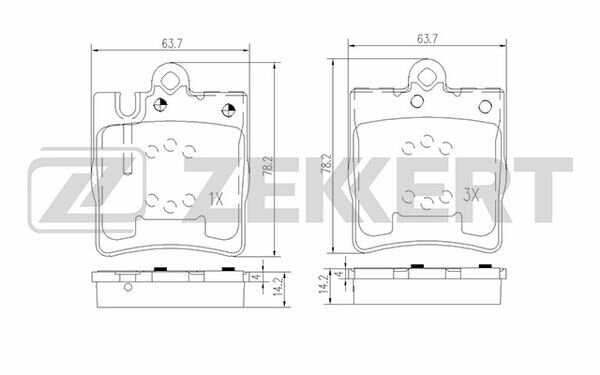 Колодки тормозные MB C (203) 00-, CLC (203) 08-, E (W210) 95- задние Zekkert