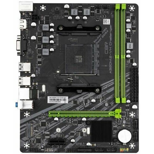 Материнская плата mATX CBR A320M.2-VH Challenger MB-MSA320M-65W-BLK (AM4, AMD A320, 2*DDR4 (3200), 4*SATA 6G, M.2, 2*PCIE, Glan, VGA, HDMI, 2*USB 3.2,