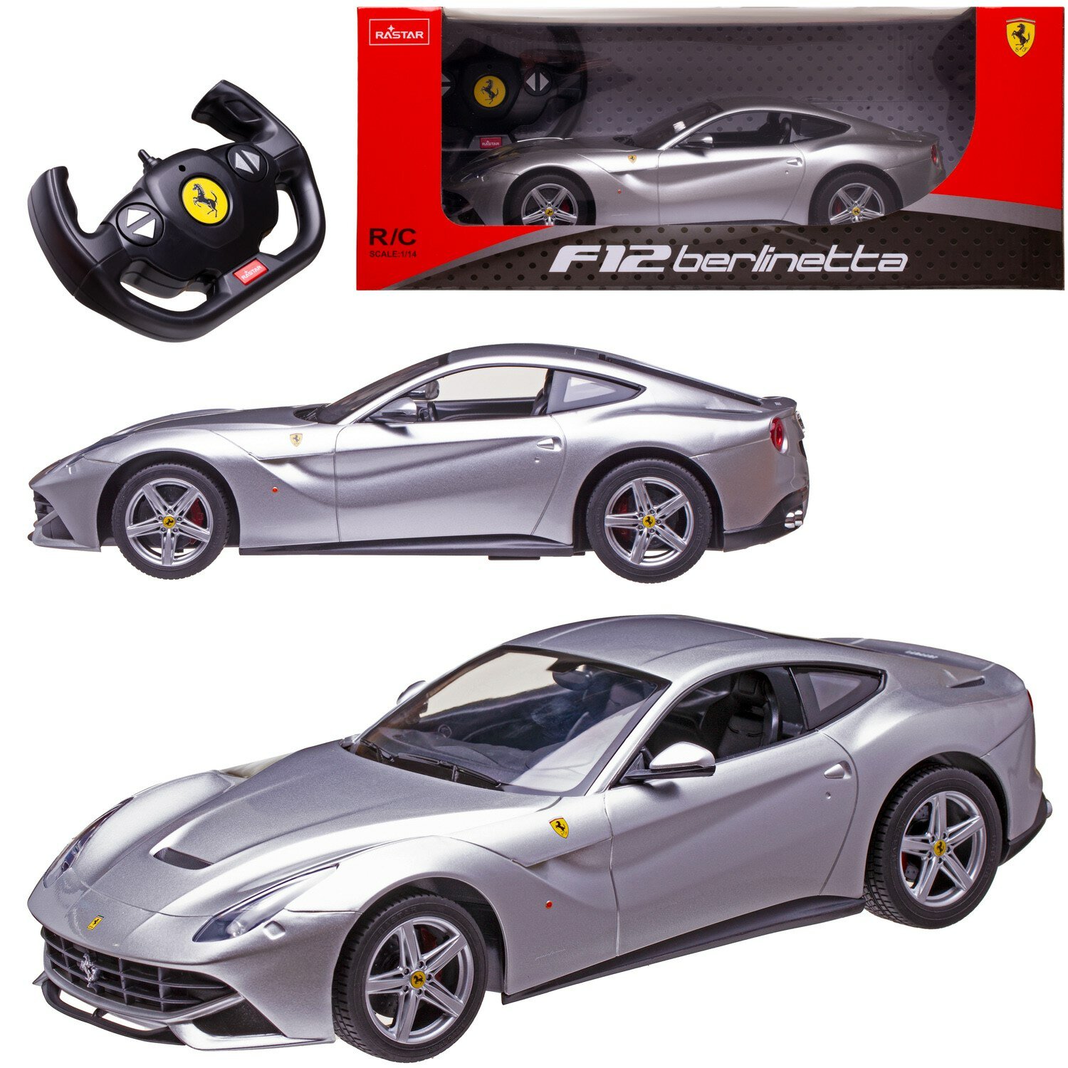 Машина р у 1:14 Ferrari F12 со световыми эффектами 24G цвет серябристый 32.4*16.5*9 49100S