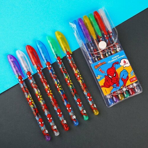 фото Набор гелевых ручек с блёстками, 6 цветов, человек-паук marvel