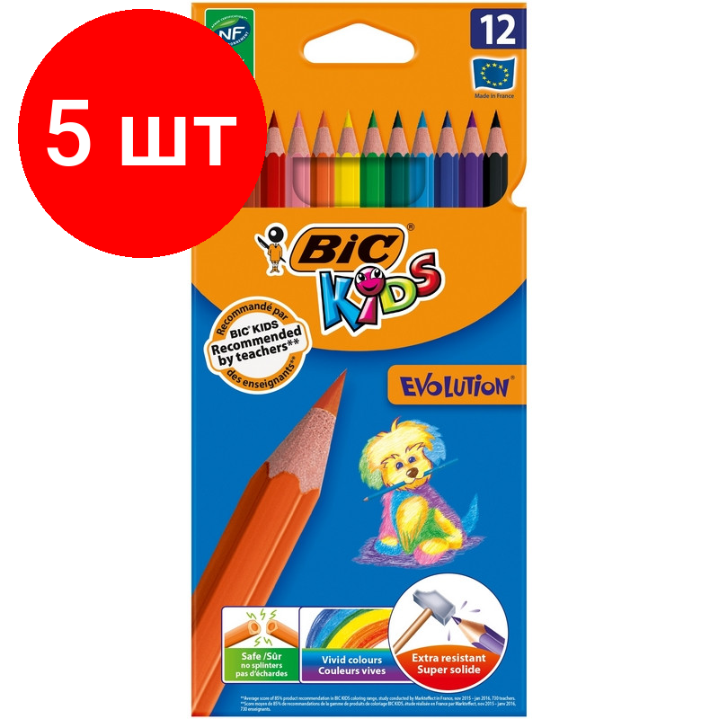 Комплект 5 наб, Карандаши цветные 12цв 6-гран BIC Evolution 829029