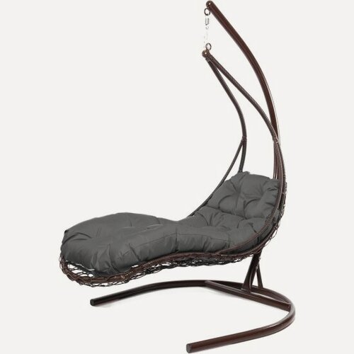 Изображение товара Подвесное кресло M-group лежачее, с ротангом коричневое, серая подушка