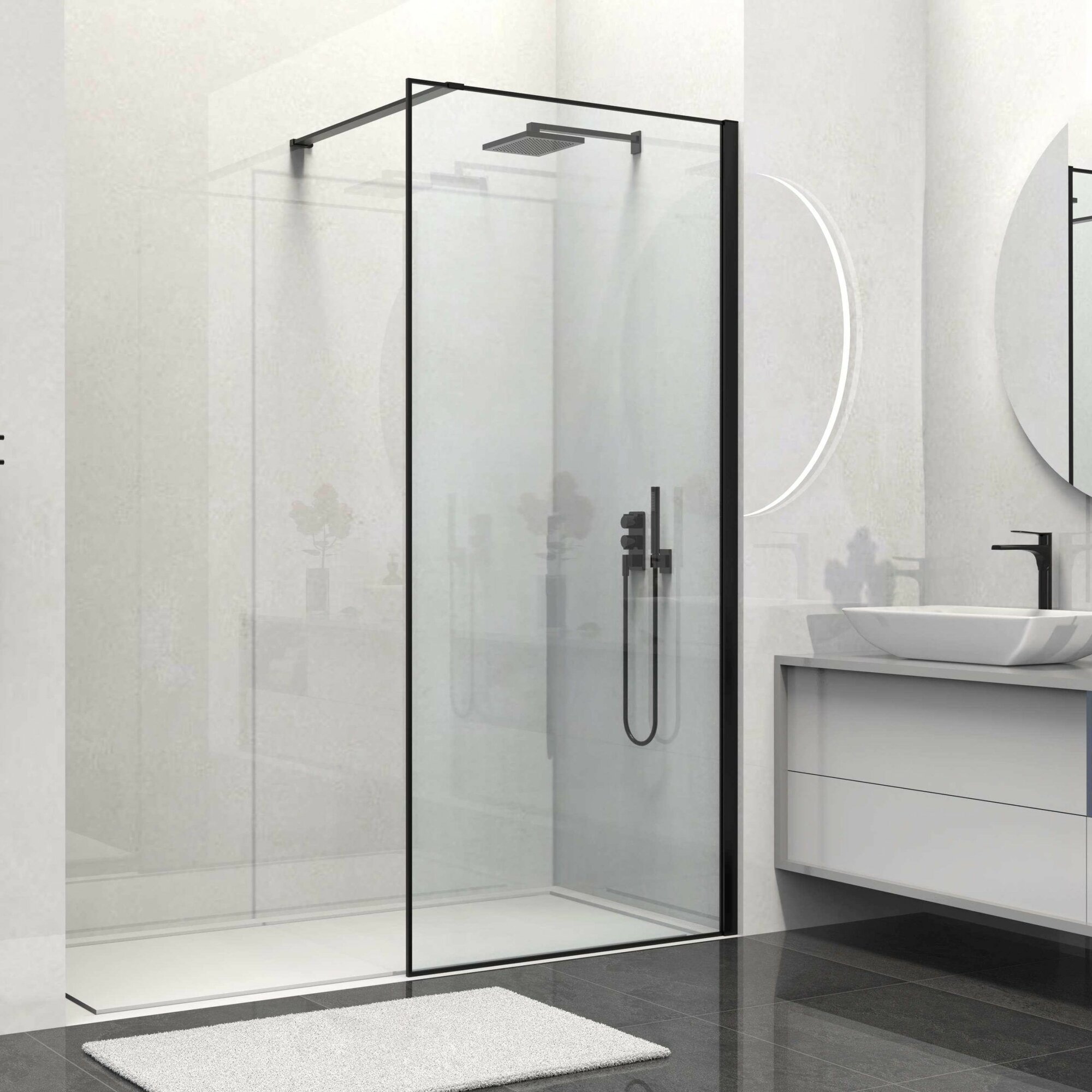 Душевая перегородка Vincea Walk-In VSW-1HS900CLB 900*2000 черный матовый стекло прозрачное
